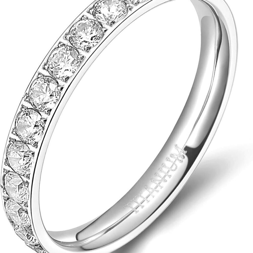 Women Titanium Eternity Wedding Band 3mm Cubic Zirconia Silver Size 3-13.5